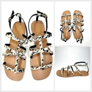 Torgeis Syrene Pony Hair Calf Animal Print‎ Strappy Sandals Women's Size 8 NEW